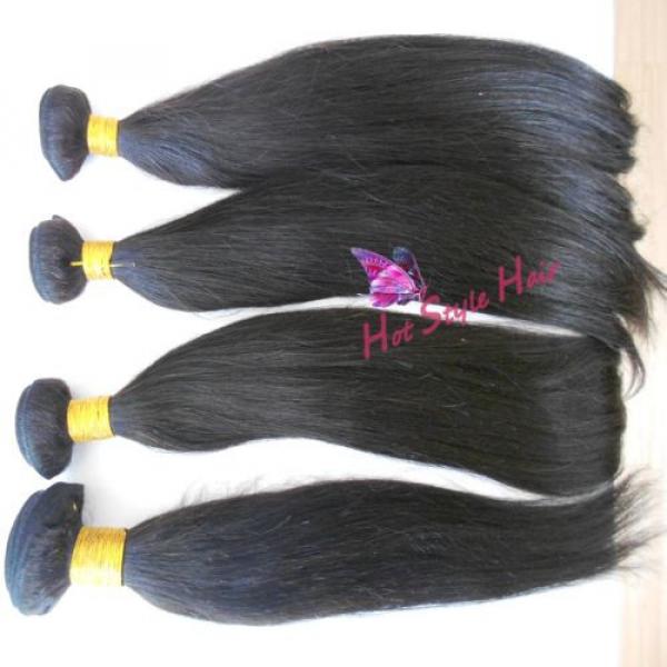 8/8/8&amp;8 Peruvian 1B Black Straight Virgin Hair Extension &amp;Lace Closure Hair Weft #4 image