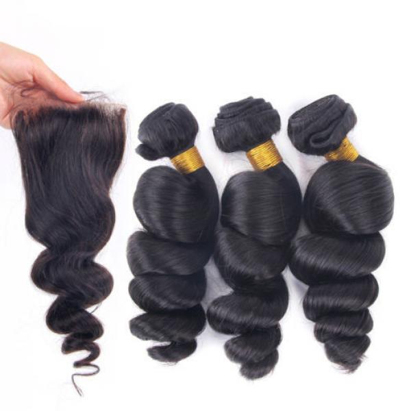 7AGrade Free Part 4x4 Top Closure with 3Bundles Virgin Hair Peruvian Loose Wave #2 image