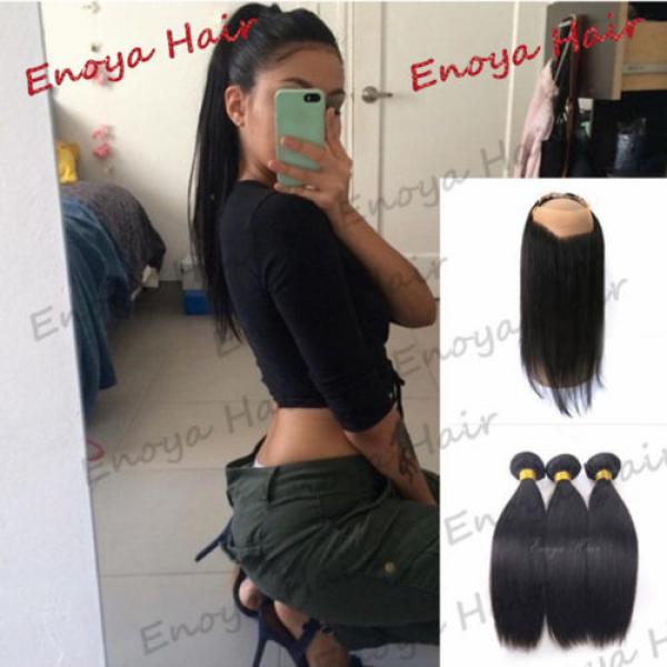 Straight Virgin Peruvian Hair 3 Bundles With 360 Lace Frontal 360 Band Closure #1 image