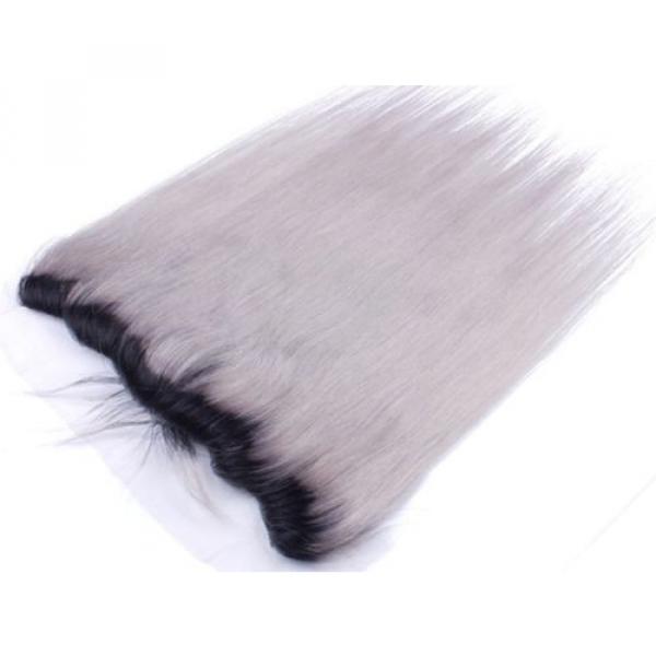 Luxury Silky Straight Peruvian Dark Roots Grey Lace Frontal 13x4 Virgin Hair 7A #1 image