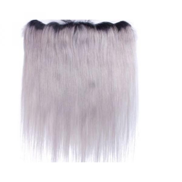 Luxury Silky Straight Peruvian Dark Roots Grey Lace Frontal 13x4 Virgin Hair 7A #3 image