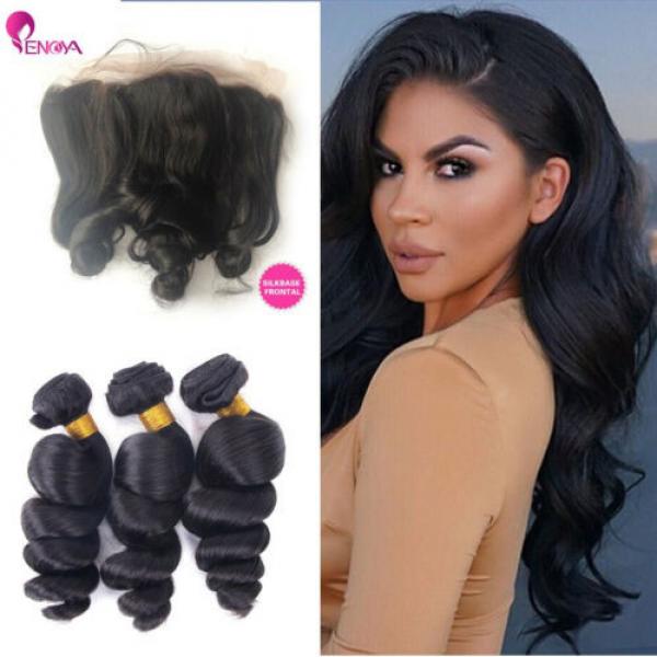 Peruvian Virgin Hair 13X4 Silk Base Closure Frontal with 3 Bundles Loose Wave #1 image