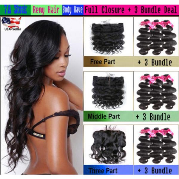 3 Bundles REMY Virgin Human Hair FREE 13&#034;x4&#034; Closure Brazilian Peruvian 7A 300g #1 image