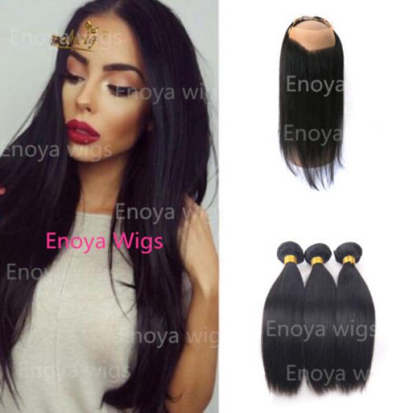 360 Lace Frontal With 3Bundle Peruvian Virgin Hair Straight With Frontal Closure #1 image