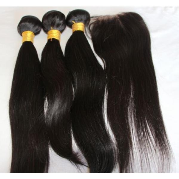 14/16/18 &amp;10 Unprocessed Peruvian Virgin Hair Weft Lace Closure &amp; Hair Extension #1 image