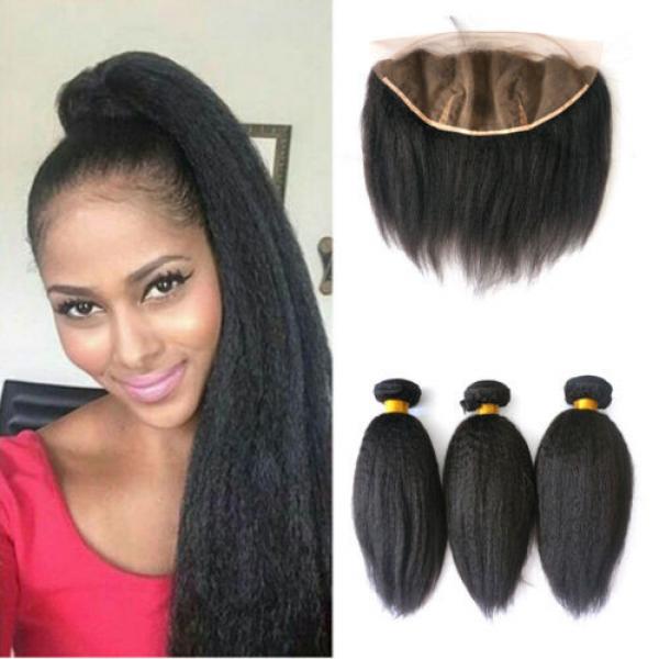 3Bundles Peruvian Virgin Hair with 13X4 Closure Piece Ear to Ear Italian Yaki #1 image
