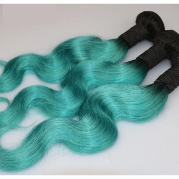 Luxury Body Wave Peruvian Teal Green Ombre Virgin Human Hair Extensions 7A #3 image