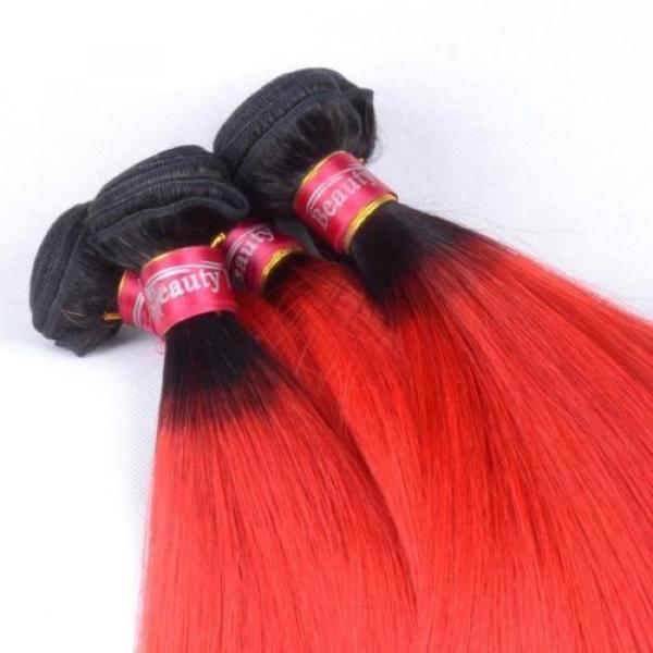 Luxury Peruvian Straight Dark Roots Hot Red Ombre Virgin Human Hair Extensions #4 image