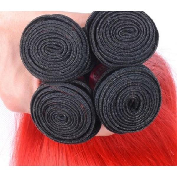 Luxury Peruvian Straight Dark Roots Hot Red Ombre Virgin Human Hair Extensions #5 image