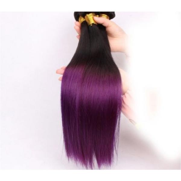 Luxury Silky Straight Peruvian Purple Ombre Virgin Human Hair Weft Extensions #1 image