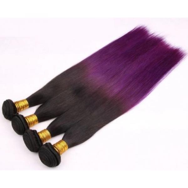 Luxury Silky Straight Peruvian Purple Ombre Virgin Human Hair Weft Extensions #3 image