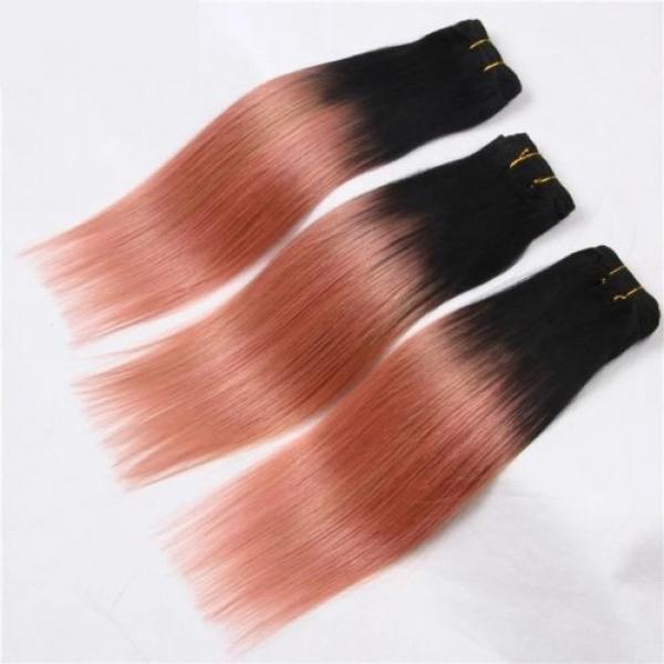 Luxury Peruvian Pink Rose Gold Ombre Straight Virgin Human Hair Extensions #1 image