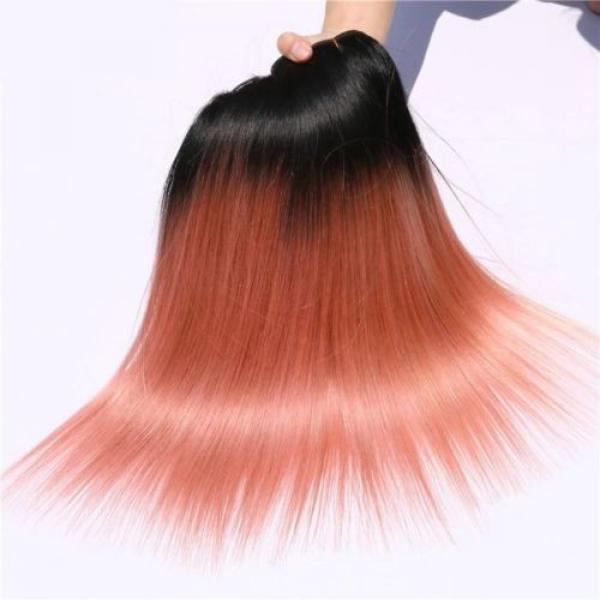Luxury Peruvian Pink Rose Gold Ombre Straight Virgin Human Hair Extensions #3 image
