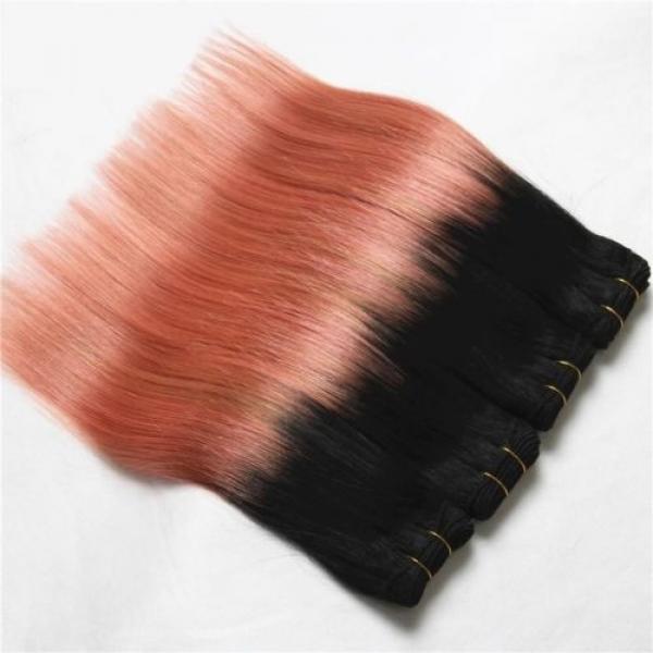 Luxury Peruvian Pink Rose Gold Ombre Straight Virgin Human Hair Extensions #5 image