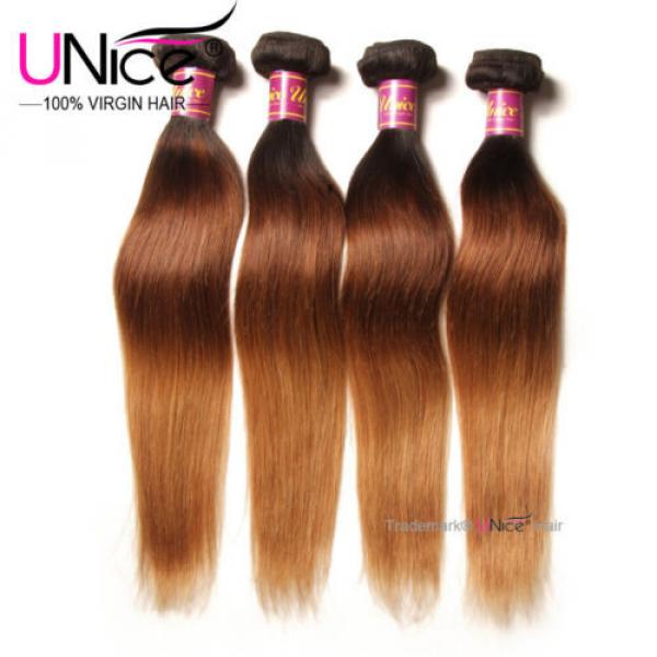 Peruvian Virgin Hair Straight 3 Bundles T1b/4/27 Ombre Straight Hair Extensions #3 image