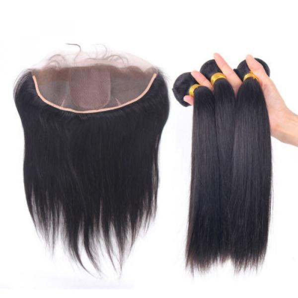 Silk Base Closures Lace Frontal+ Peruvian Human Hair Weave Virgin Hair 3 Bundles #2 image