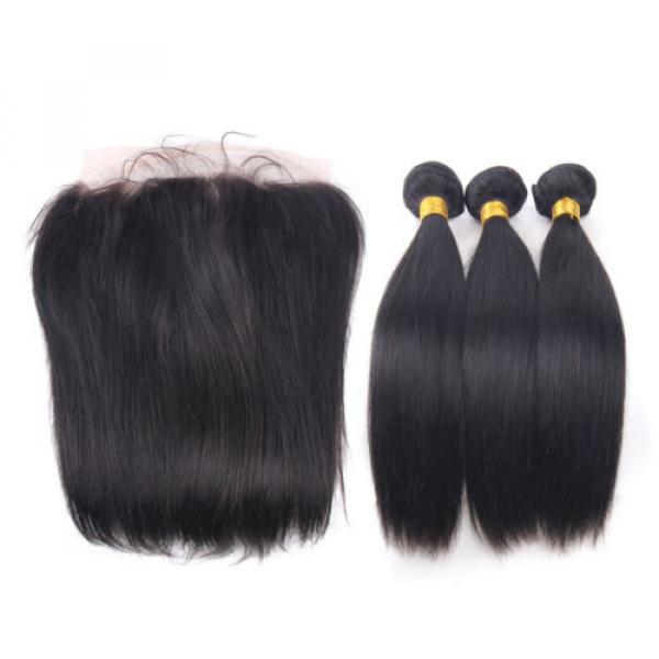 Silk Base Closures Lace Frontal+ Peruvian Human Hair Weave Virgin Hair 3 Bundles #3 image