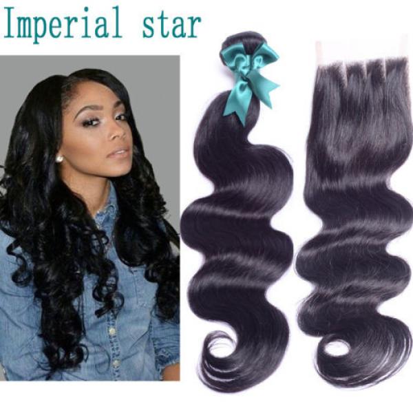 100%Virgin Peruvian Body wave with closure Human Hair Extension unprocessed Wavy #1 image