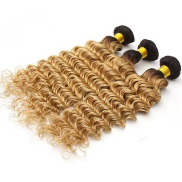 Luxury Dark Roots Peruvian Honey Blonde Deep Wave Virgin Human Hair Extensions #1 image