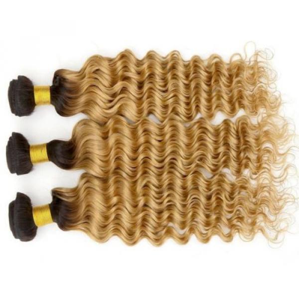 Luxury Dark Roots Peruvian Honey Blonde Deep Wave Virgin Human Hair Extensions #2 image