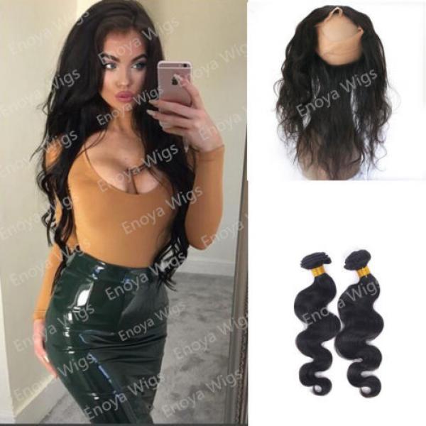 Free Part Peruvian Virgin Hair 360 Lace Frontal Closure with 2Bundles Body Wave #1 image