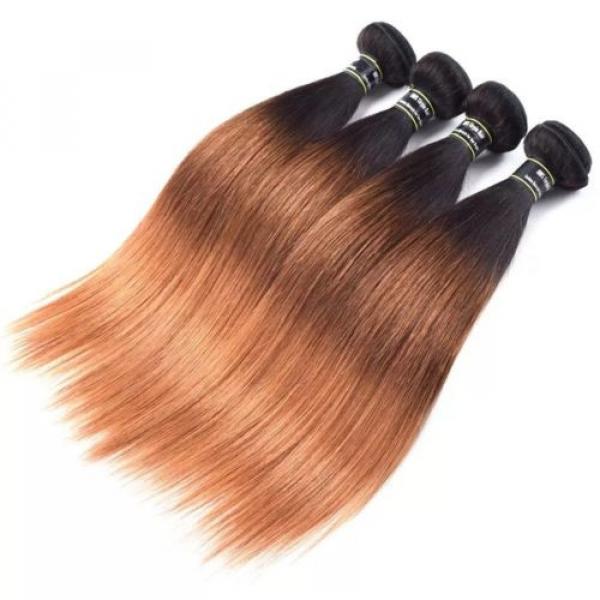 Luxury Straight Peruvian Auburn #1B/4/30 Ombre Virgin Human Hair Extensions #1 image