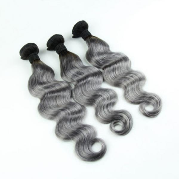 Luxury Dark Roots Grey Body Wave Peruvian Virgin Human Hair Extensions 7A #2 image