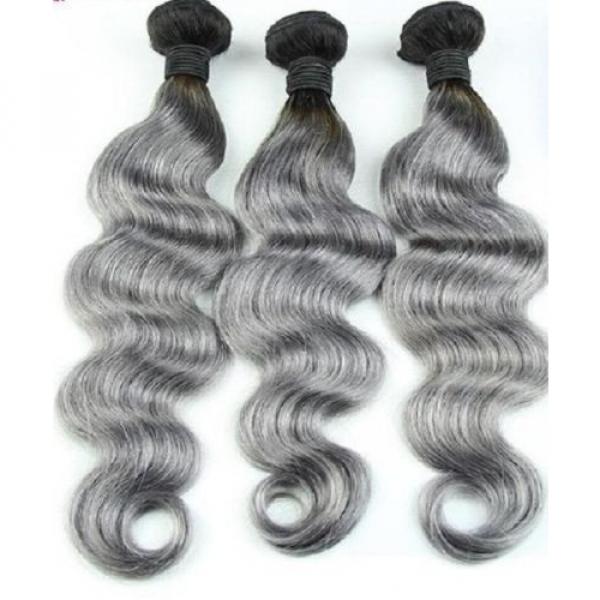 Luxury Dark Roots Grey Body Wave Peruvian Virgin Human Hair Extensions 7A #4 image