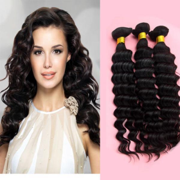 8A3pcs/300g Peruvian Virgin Real Deep Wave Hair 100% Human Hair Extensions Weave #1 image