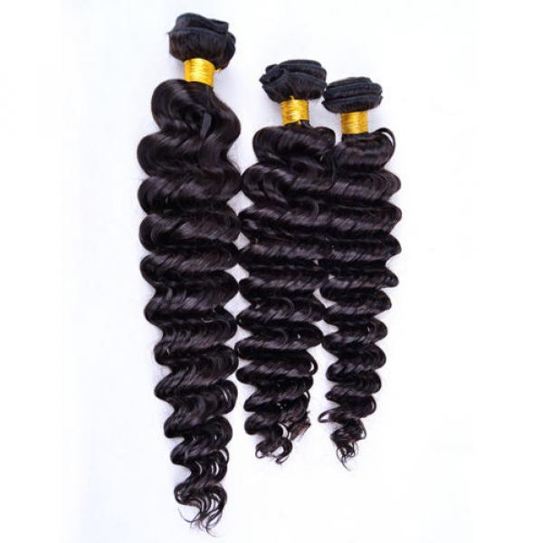8A3pcs/300g Peruvian Virgin Real Deep Wave Hair 100% Human Hair Extensions Weave #4 image