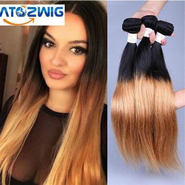 ATOZWIG@7a Peruvian Virgin Hair Straight 3 Bundles Black And Ombre Straight Shor #1 image