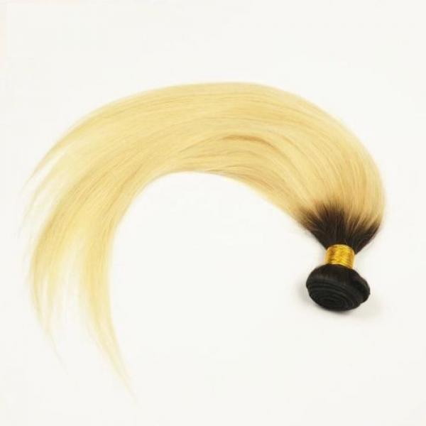 Luxury Dark Roots Peruvian Bleach Blonde #613 Straight Virgin Hair Extensions #4 image