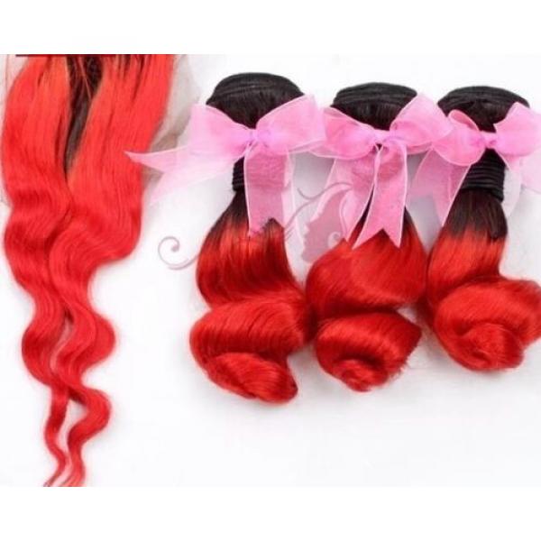 Luxury Loose Wave Peruvian Hot Red Dark Roots Ombre Virgin Human Hair + Closure #1 image