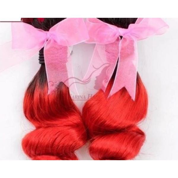 Luxury Loose Wave Peruvian Hot Red Dark Roots Ombre Virgin Human Hair + Closure #3 image