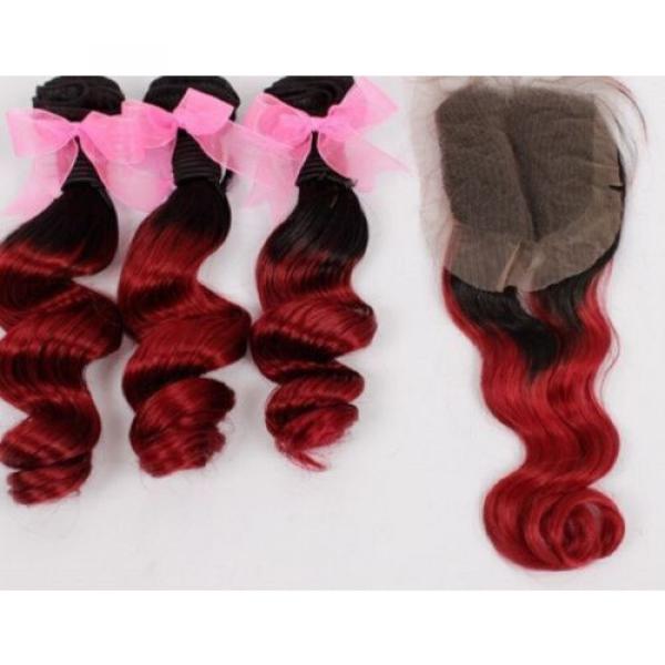 Luxury Loose Wave Peruvian Burgundy #99J Dark Roots Ombre Virgin Hair + Closure #1 image