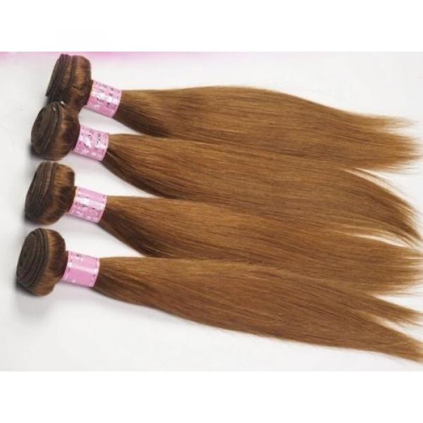 Luxury Silky Straight Peruvian Light Brown #8 Virgin Human 7A Hair Extensions #3 image