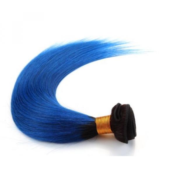 Luxury Dark Roots Blue Straight Peruvian Ombre Virgin Human Hair Extensions #1 image