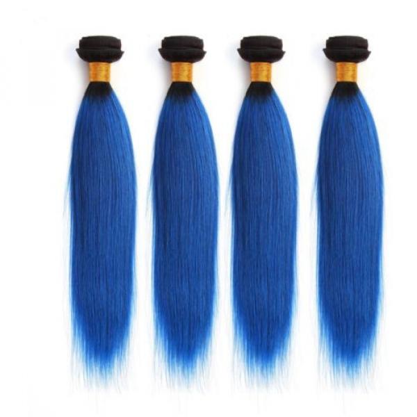 Luxury Dark Roots Blue Straight Peruvian Ombre Virgin Human Hair Extensions #3 image