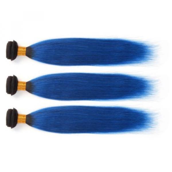 Luxury Dark Roots Blue Straight Peruvian Ombre Virgin Human Hair Extensions #4 image