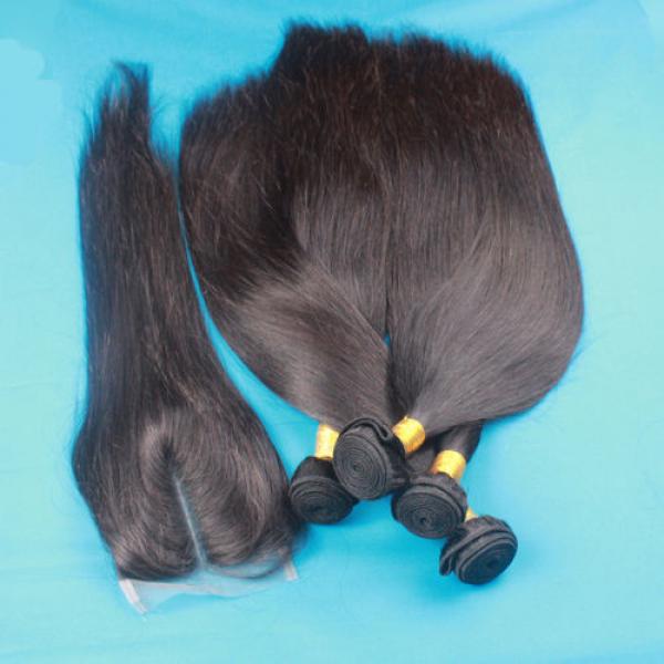 Unprocessed 100% Virgin Peruvian Straight Hair with Closure Human Hair Extension #1 image