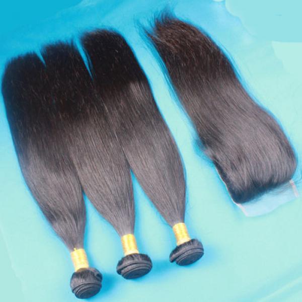 Unprocessed 100% Virgin Peruvian Straight Hair with Closure Human Hair Extension #3 image