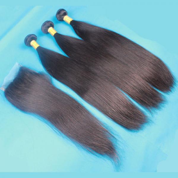 Unprocessed 100% Virgin Peruvian Straight Hair with Closure Human Hair Extension #4 image