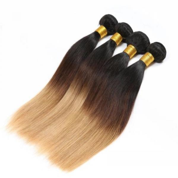 Luxury Straight Peruvian Blonde #1B/4/27 Ombre Virgin Human Hair Extensions #1 image