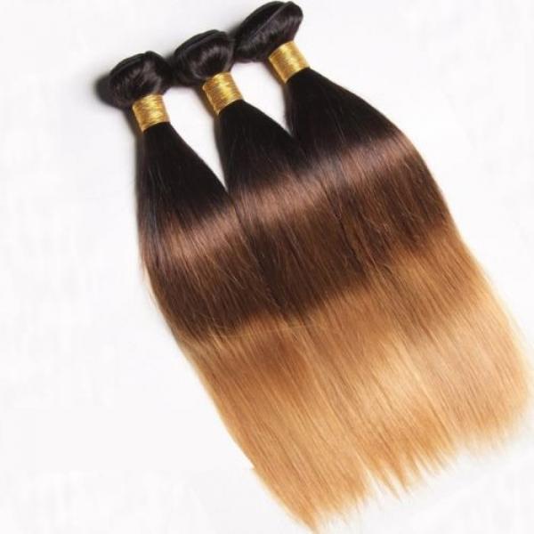 Luxury Straight Peruvian Blonde #1B/4/27 Ombre Virgin Human Hair Extensions #3 image