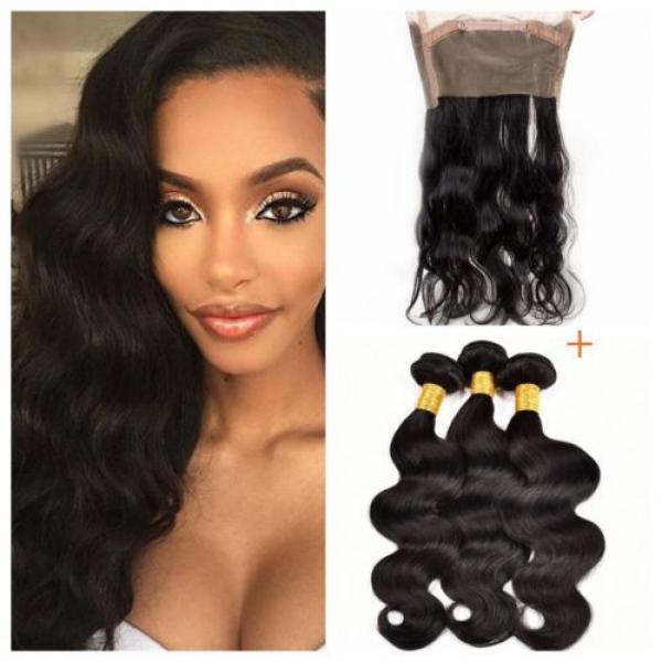 Peruvian Virgin Hair Body Wave Weft 3 Bundles 300g with 360 Lace Frontal Closure #1 image