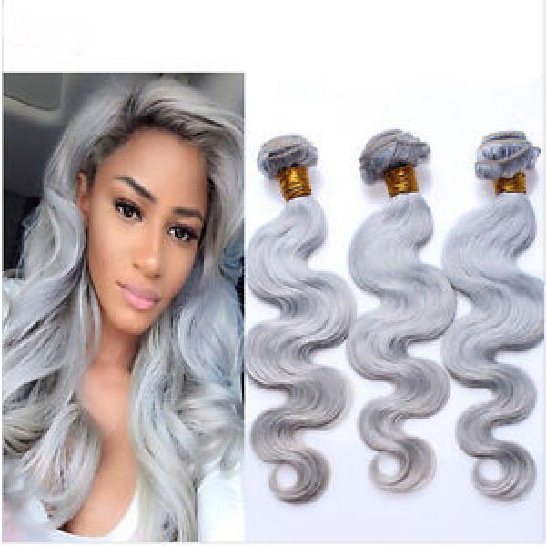 8A Silver Grey Hair Weaves Peruvian Virgin Hair Body Wave Platinum Grey 50G/Per #1 image