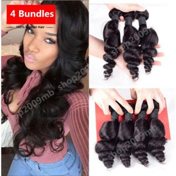 4 Bundles Loose Wave Curly Peruvian Virgin Hair Human Hair Extensions Weave Weft #1 image