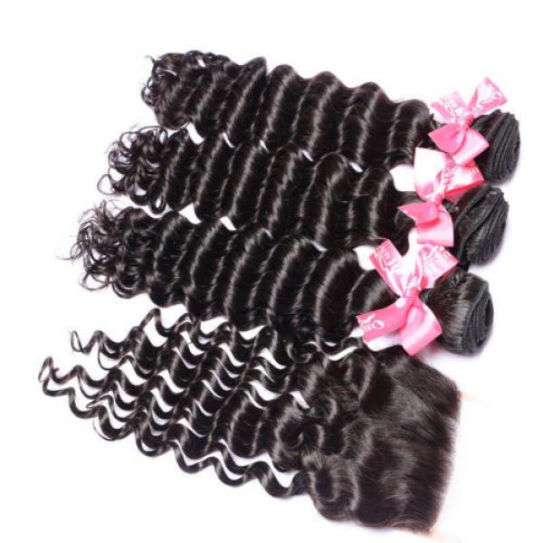 7A Peruvian Virgin Human Hair Deep Wave Curly 4*4 Lace Closure with 3 Bundles #2 image