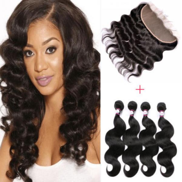 13*4 Lace Frontal Closure with 4Bundles Peruvian Virgin Hair Body Wave Full Head #1 image