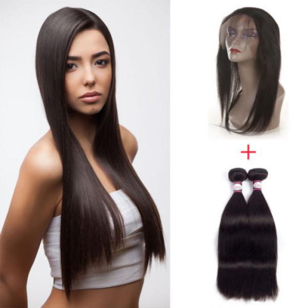TOP Straight Virgin Hair 360 Lace Frontal with 2 Bundles Peruvian Virgin Hair 8A #1 image